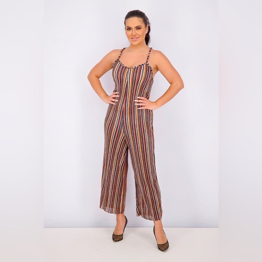 Bershka Striped Sleeveless Jumpsuit Size Xsmall